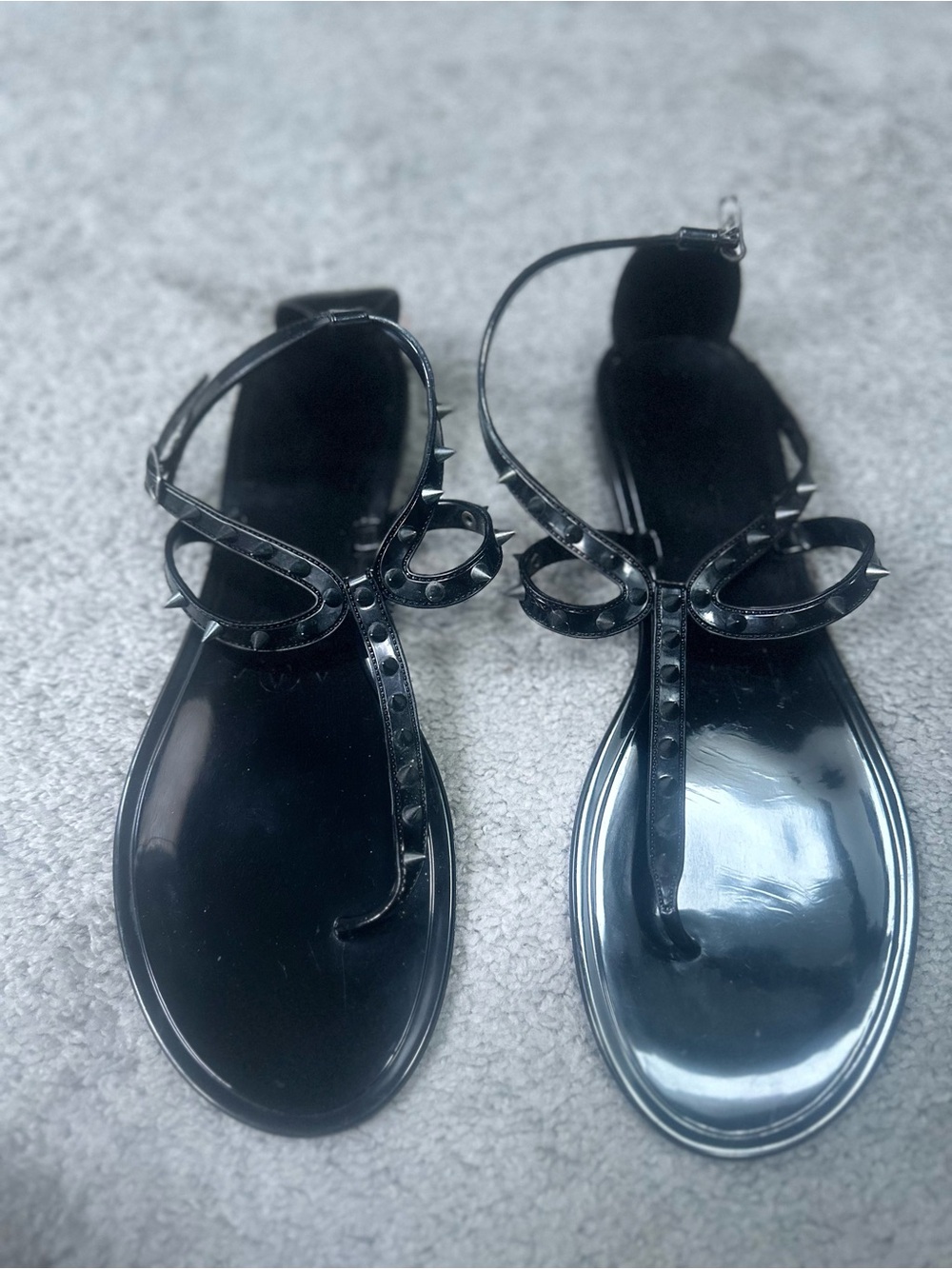 Steve Madden Black Metal Spiked Jelly Sandals